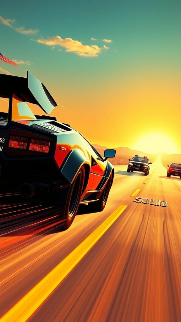 Cannonball Run: Retro Lamborghini Chase Poster