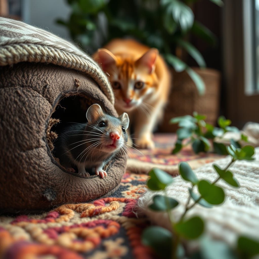 Mouse and Cat in Urban Photographic Style