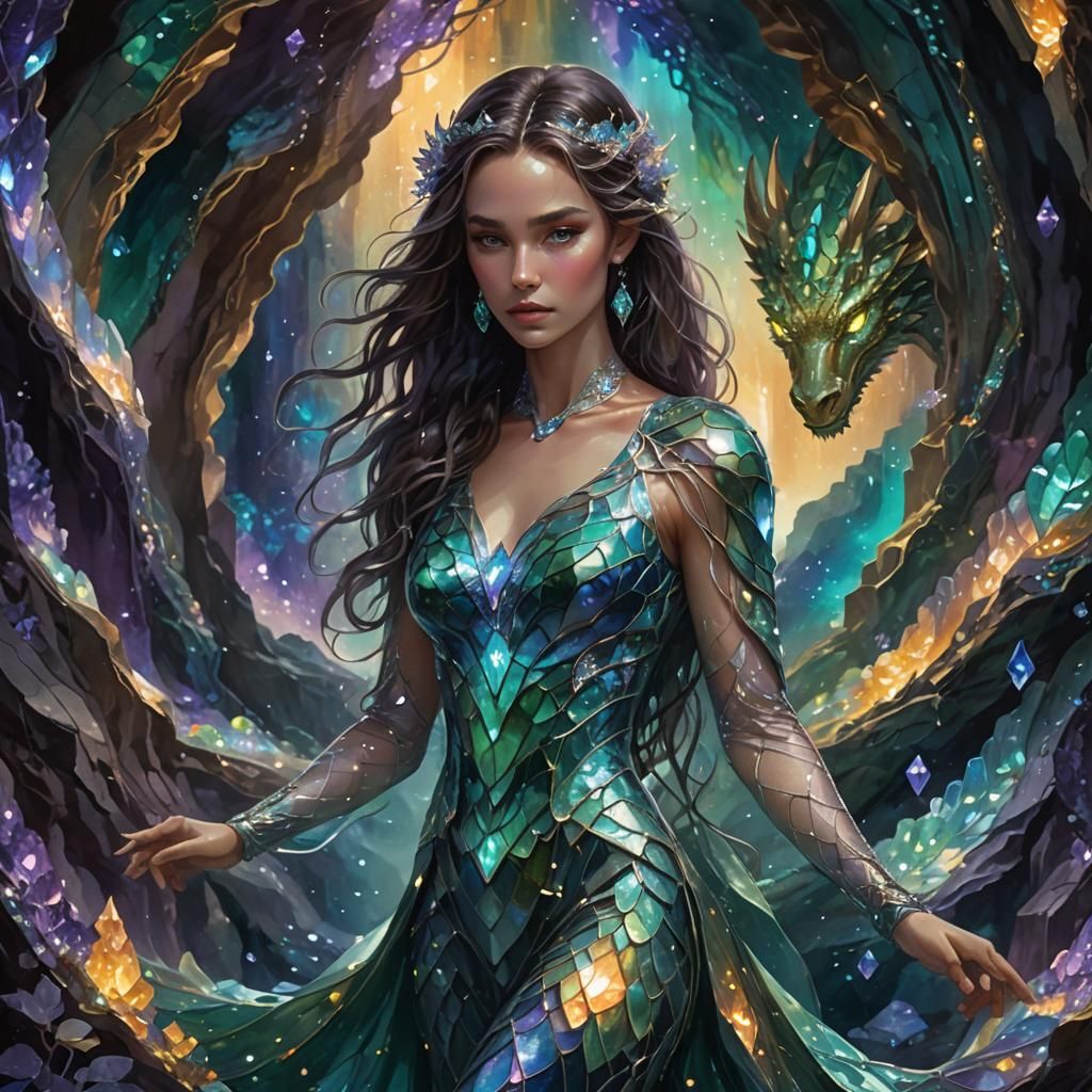 Dragon Scale Dress in Glittering Cavern