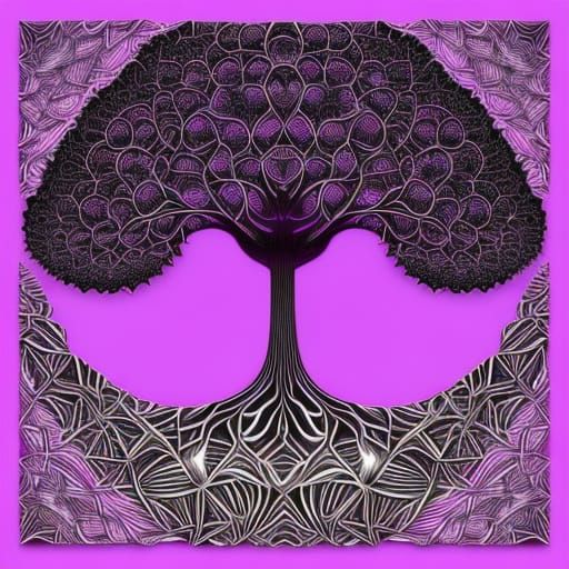 Abstract Purple Banyan Tree with Fractal Elements