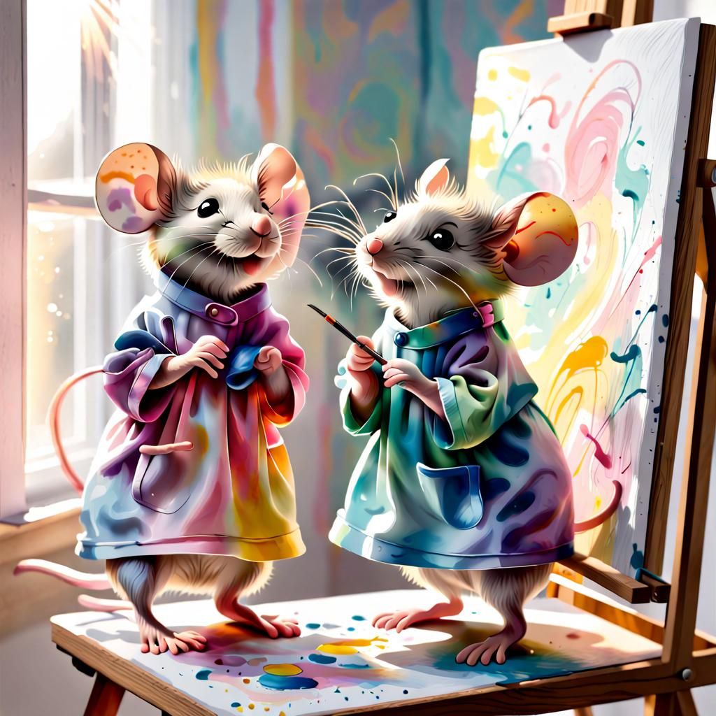 Adorable Mice Painting in Pastel Colors