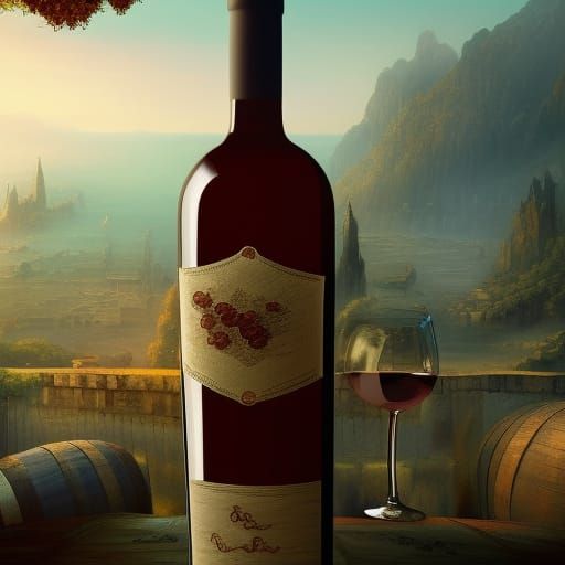Wine Bottle and Glass: Detailed Matte Painting