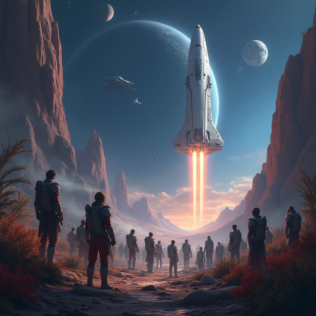 Diverse Explorers Aboard Starship Ready for Alien Planet Jou...