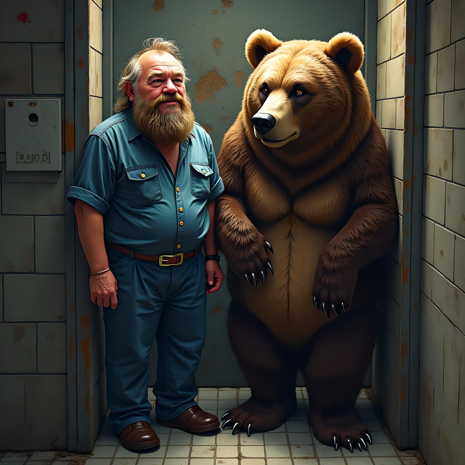 Man and Grizzly Bear Share Jail Cell