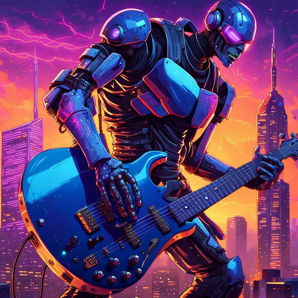 Cyberpunk Musician Battles Robot for Supremacy