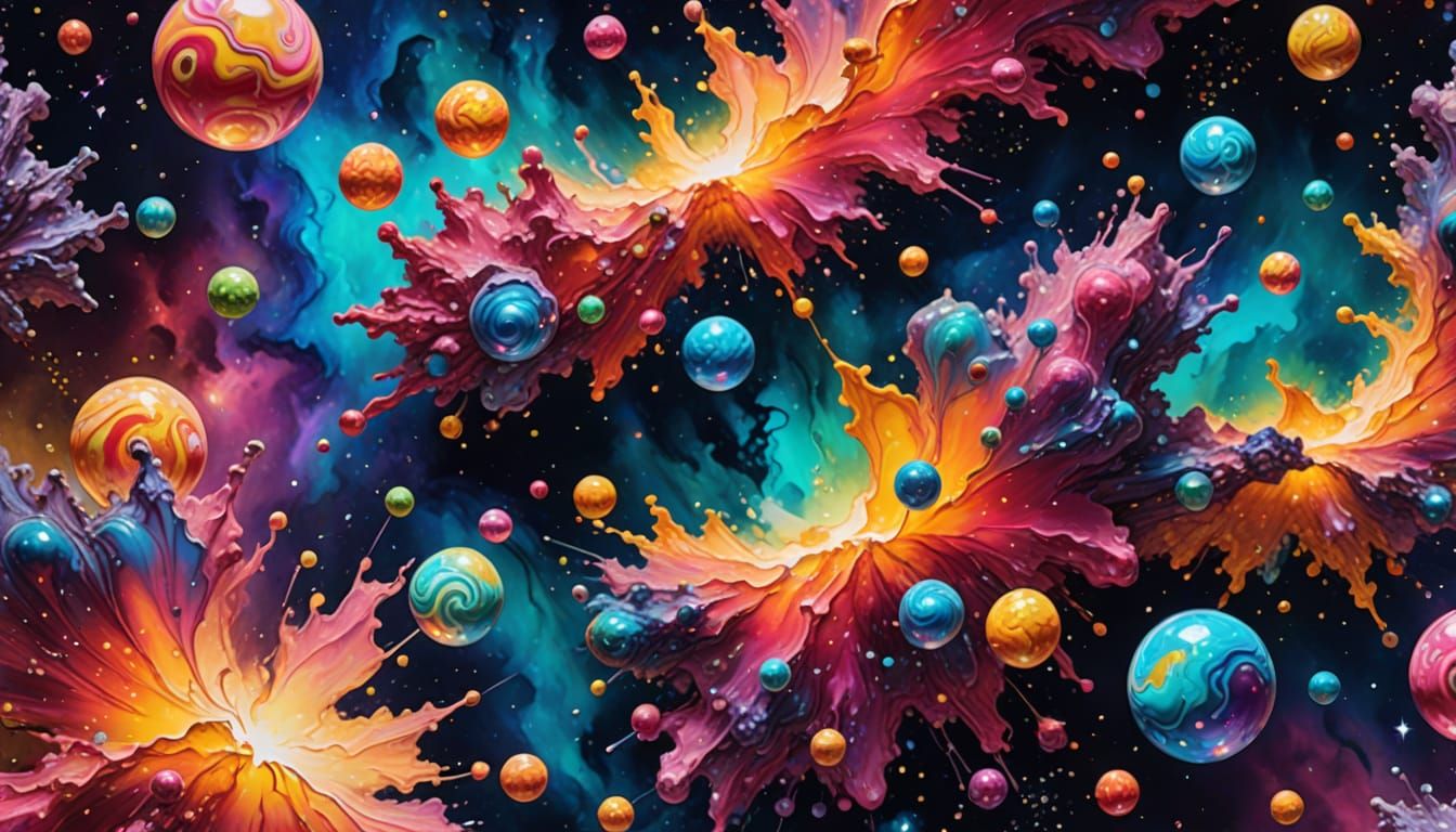 Vibrant Cosmic Dreamscape in Whimsical Candy Art Style