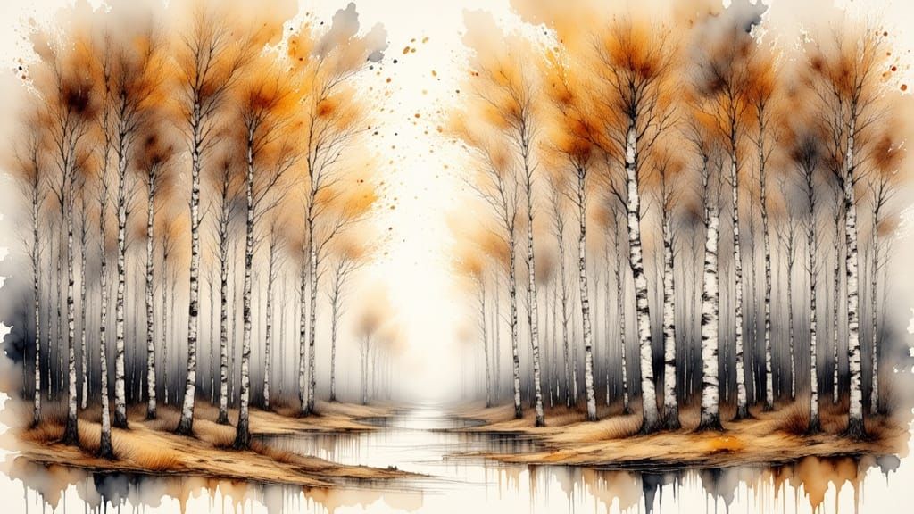 Ethereal Birch Forest in Muted, Watercolor Hues
