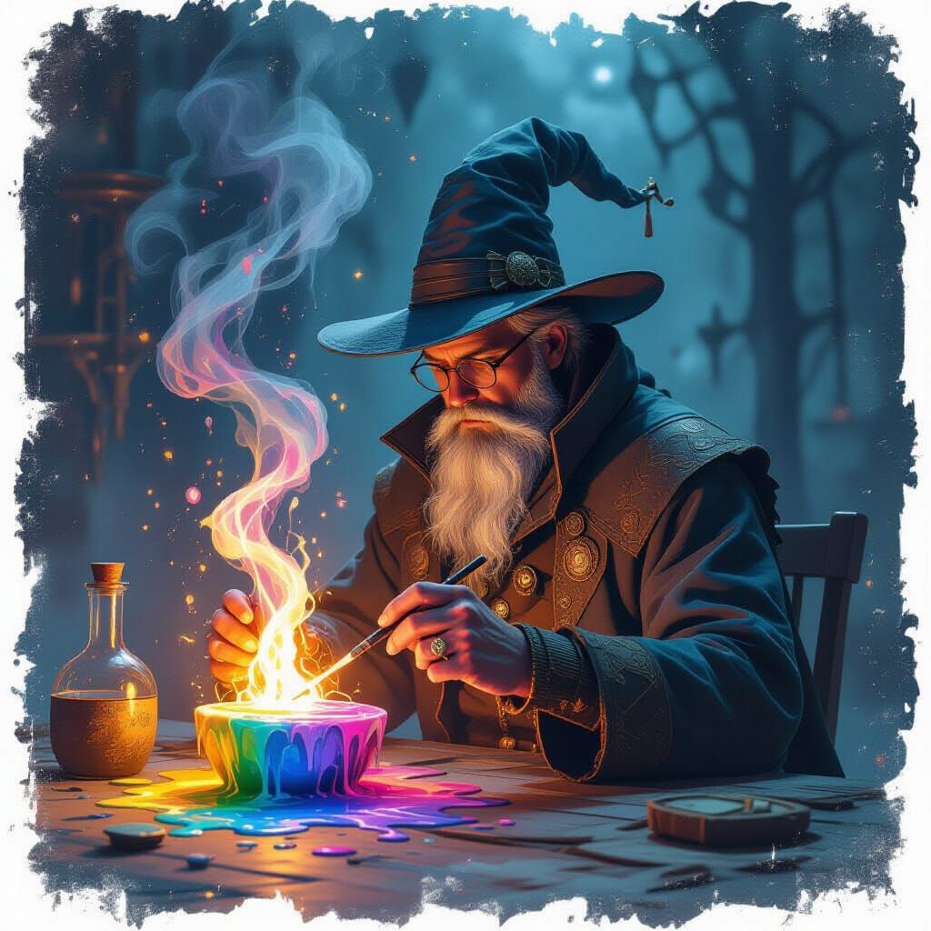 Elemental Alchemist Immersed in Magical Process as Digital P...