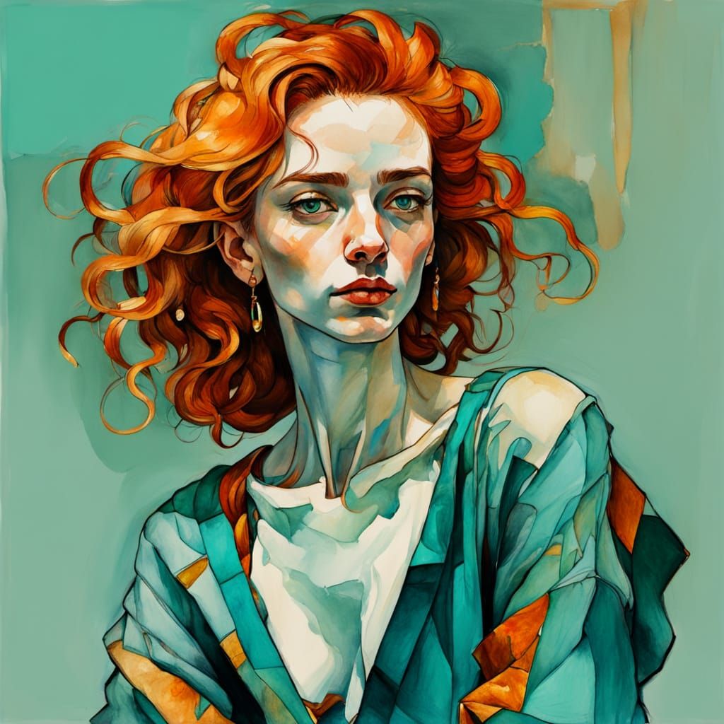 Expressive Watercolor Portrait with Turquoise Clothing