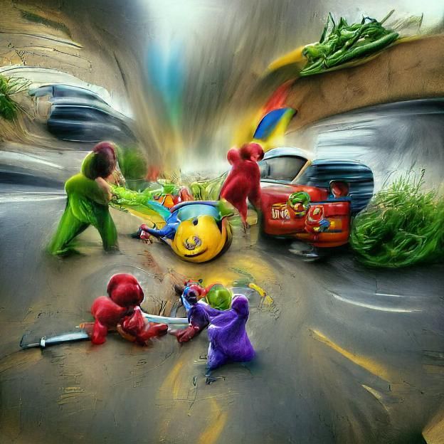 Hyperrealistic Teletubbies and Wiggles Street Fight