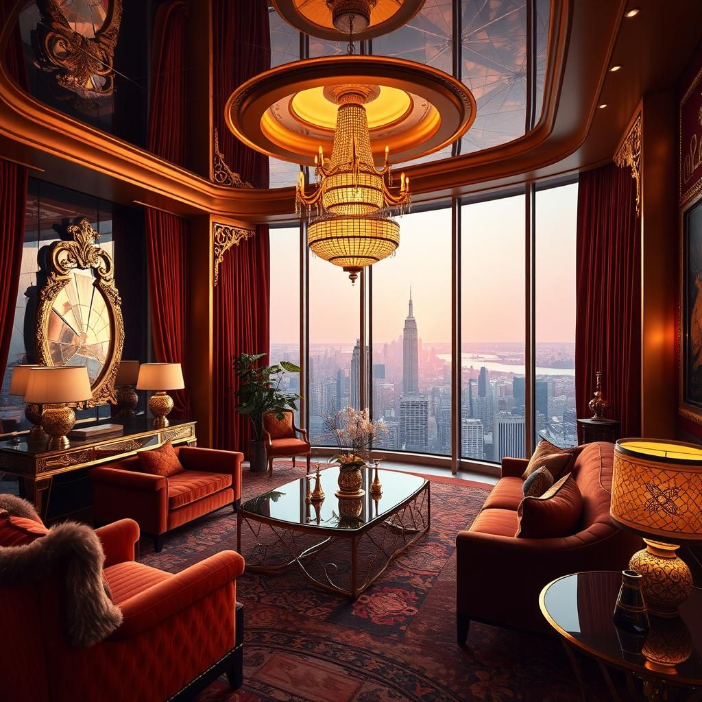 Lavish Penthouse Interior with Cubist and Art Deco Elements