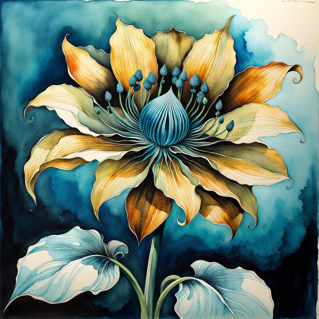 Rare Flower: Watercolor and Ink Surreal Illustration