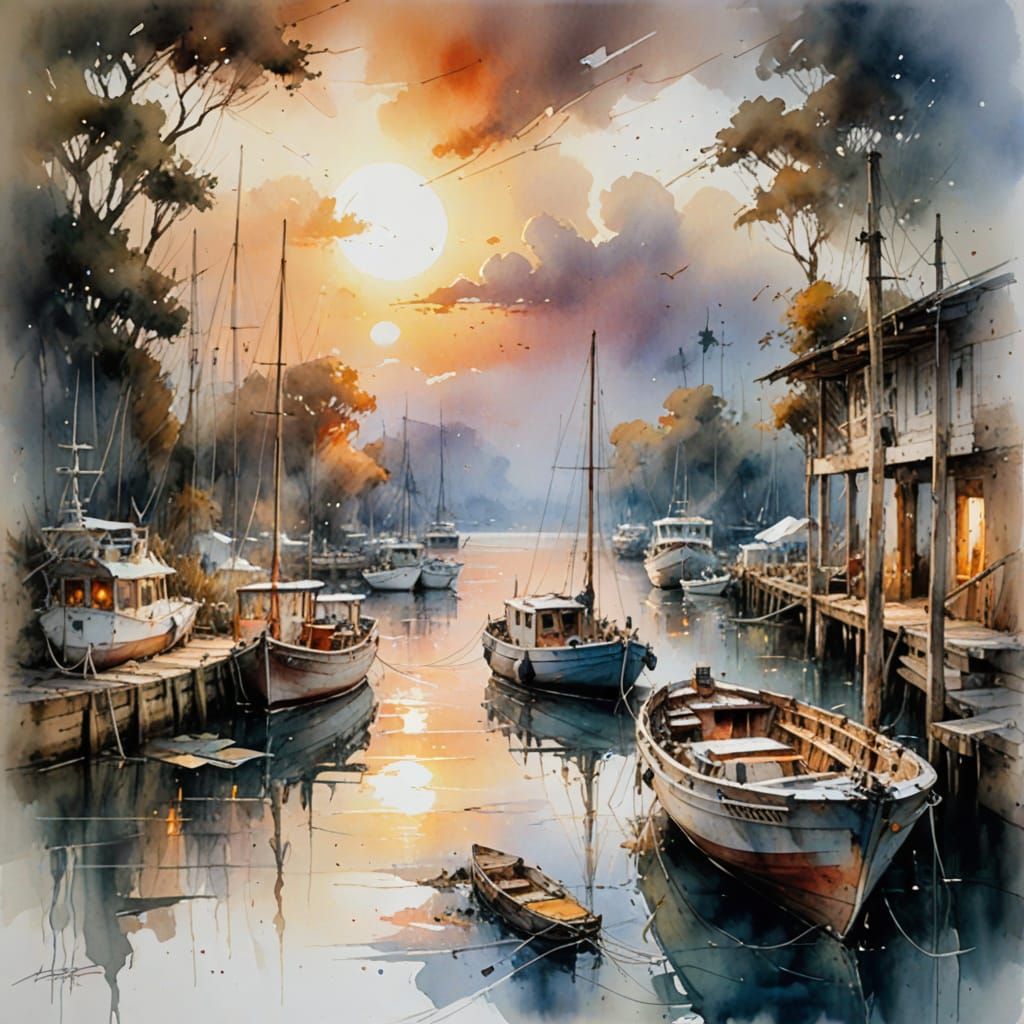 Ethereal Sunset Whimsy in Watercolour Style