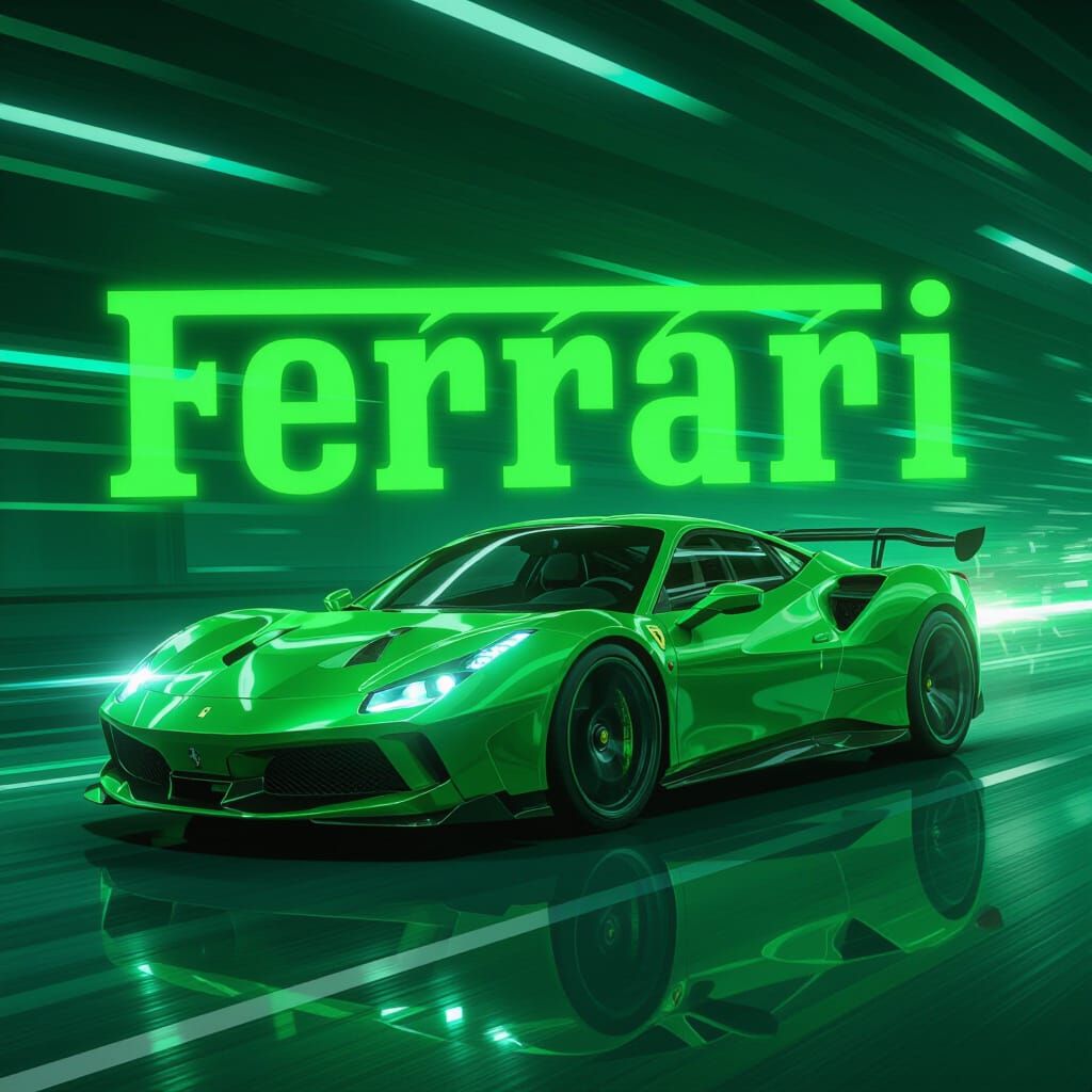 Abstract Ferrari Speed with Green Neon Art