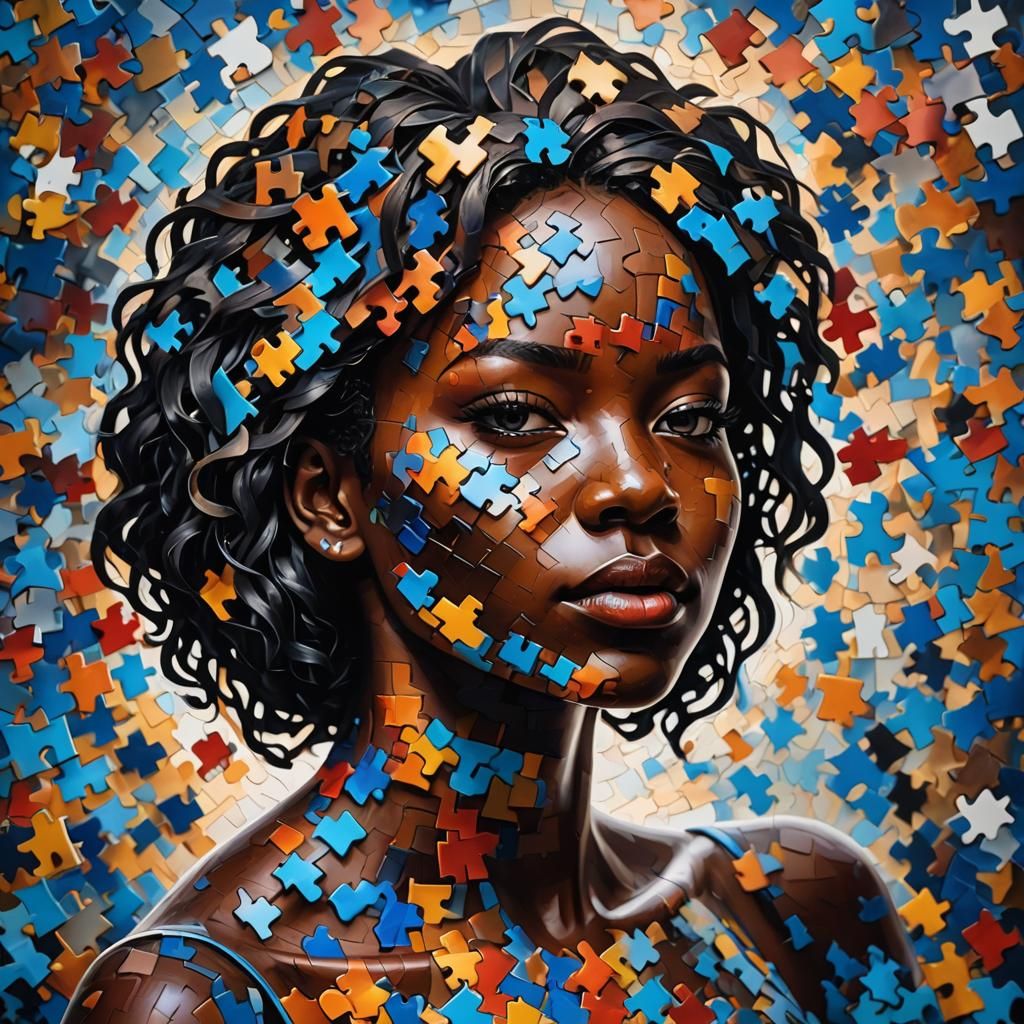 Vibrant Jigsaw Silhouette in Digital Art Style