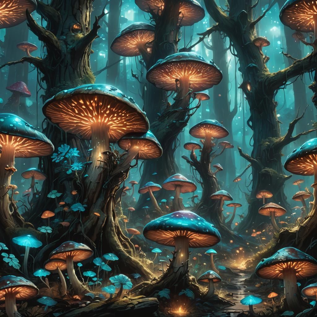 Bioluminescent Mushroom Forest Concept Art