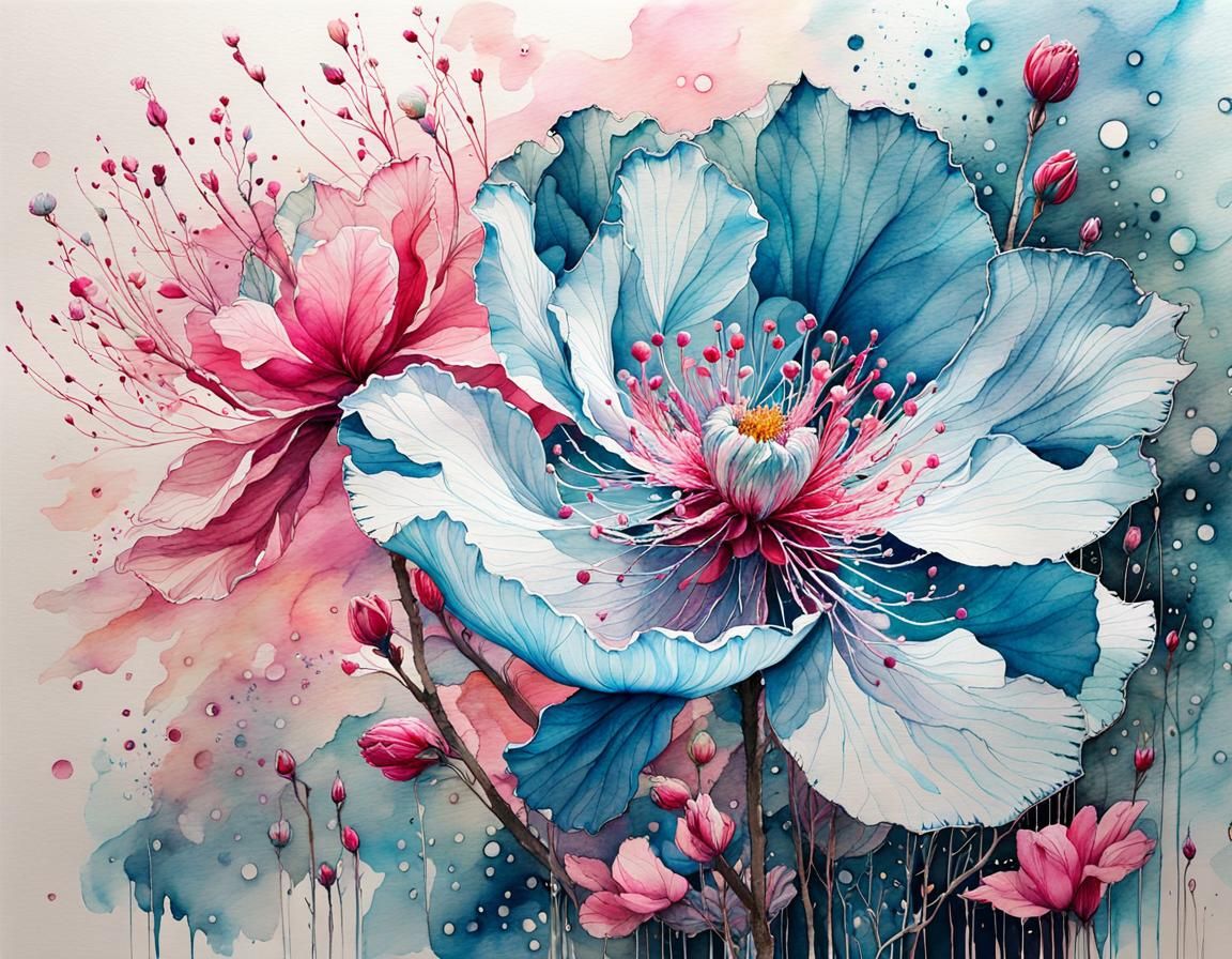 Luminous Flower in Bloom with Silver Accents