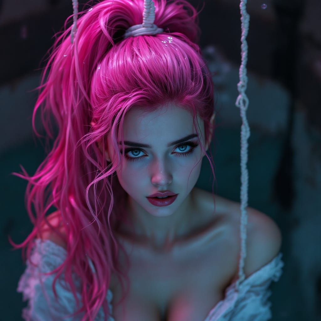 Emo Woman Submerged in Water, Photorealistic Portrait