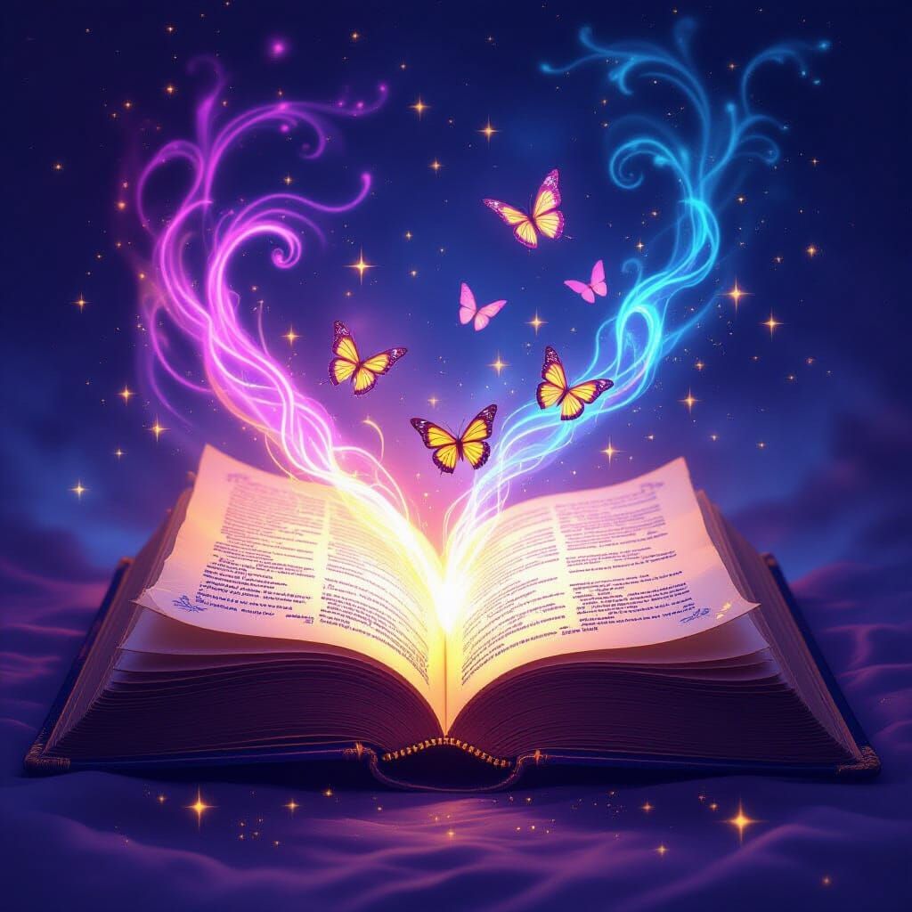 Magical Book Emitting Light and Butterflies