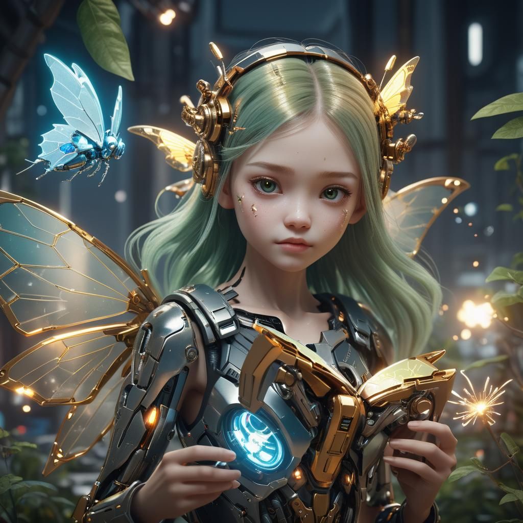 Futuristic Cyborg Fairy with Intricate Mech Details
