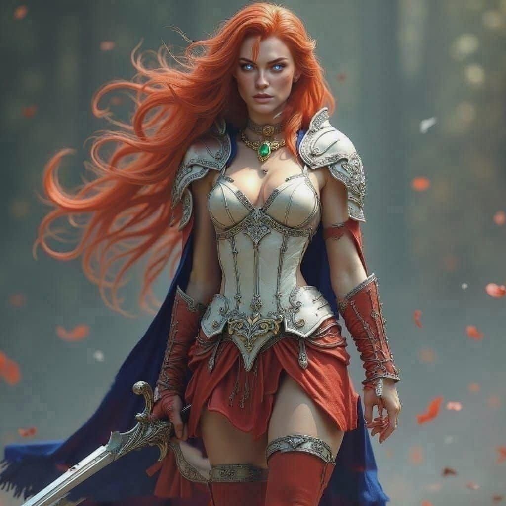 Amazon Warrior in White Armor with Sword