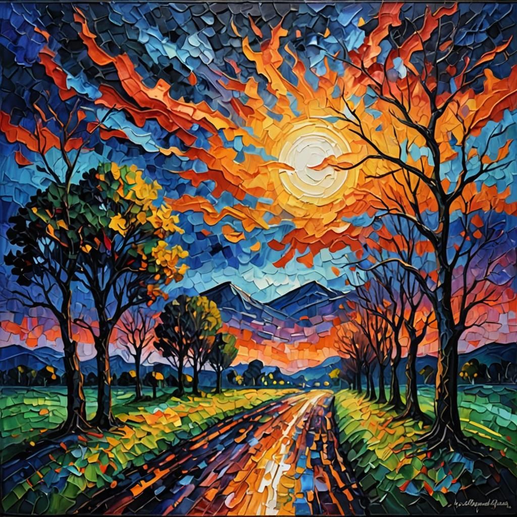 Neo-Impressionist Dawn: Expressionist Oil Painting