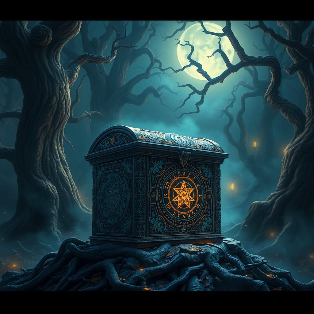 Mystical Pandora's Box in Moonlit Forest