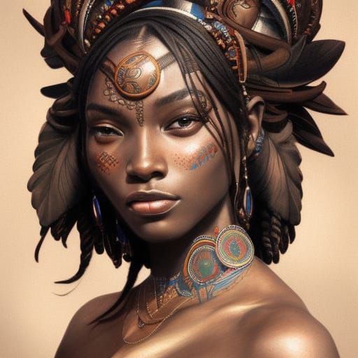 Tribal Goddess Portrait in Hyperdetailed Style