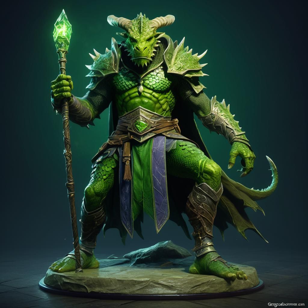 Green Dragonborn Sorcerer in Dark Fantasy Style