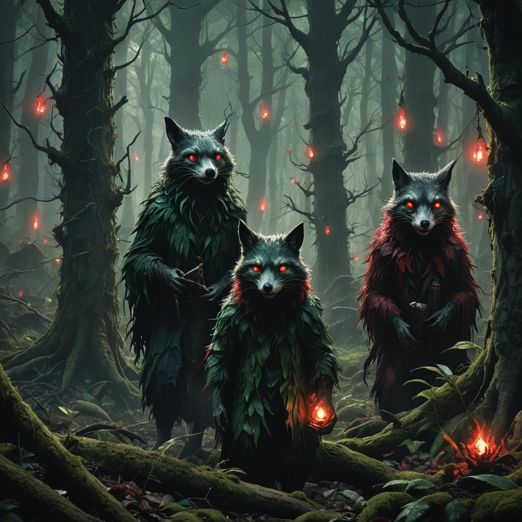 Eerie Forest Dwellers in Dark Fantasy Style