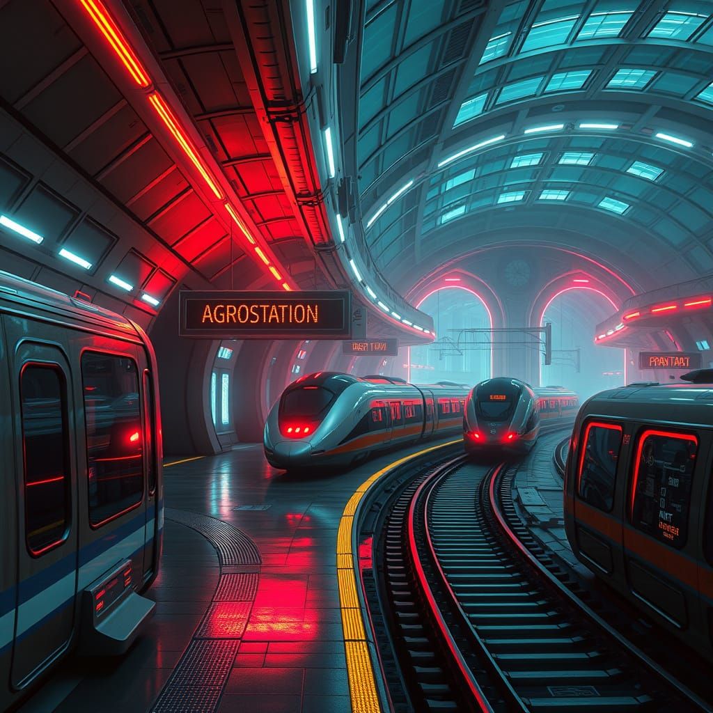 Futuristic Train Station in Dystopian Sci-Fi Style