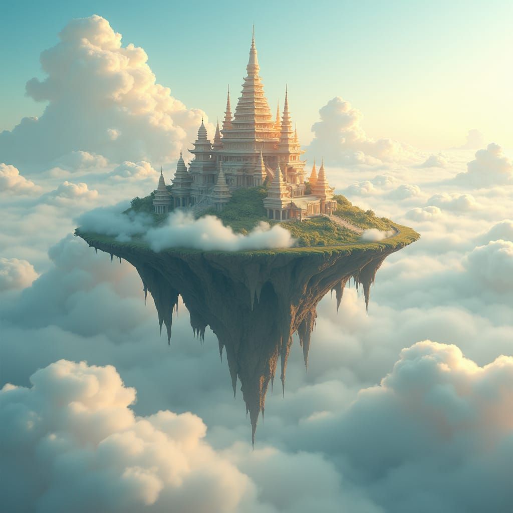 Ethereal Floating Island with Ancient Temples