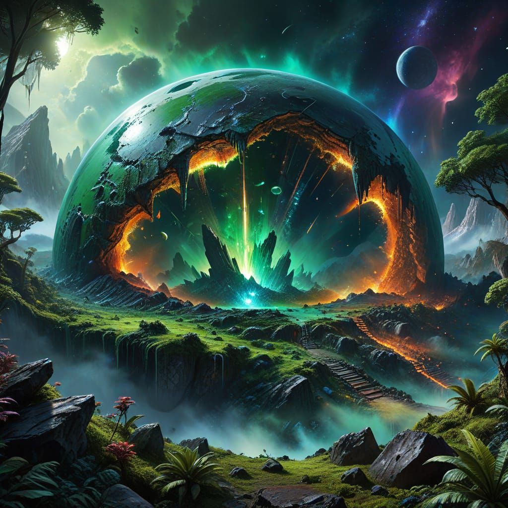 Breathtaking Crystal Dome on the Moon in Vibrant Oil Paintin...