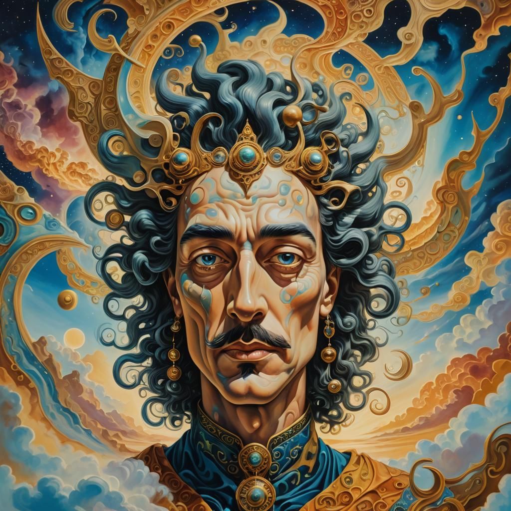 Surreal Dream-Shaper God Portrait with Sky Panther