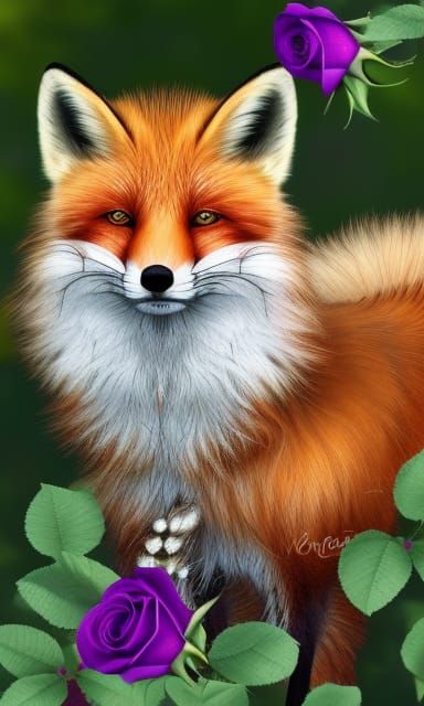 Fluffy Fox and Detailed Rose in Vivid Color