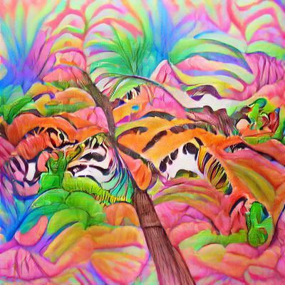 Rainbow Rainforest Tiger: A Colorful Wildlife Scene
