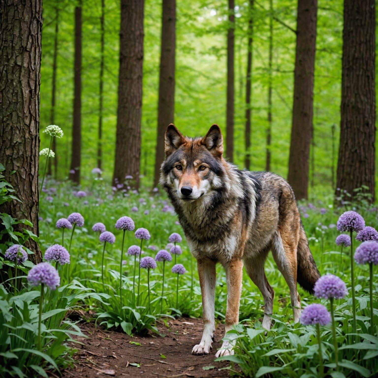 Wolf with Garlic in Forest Scene