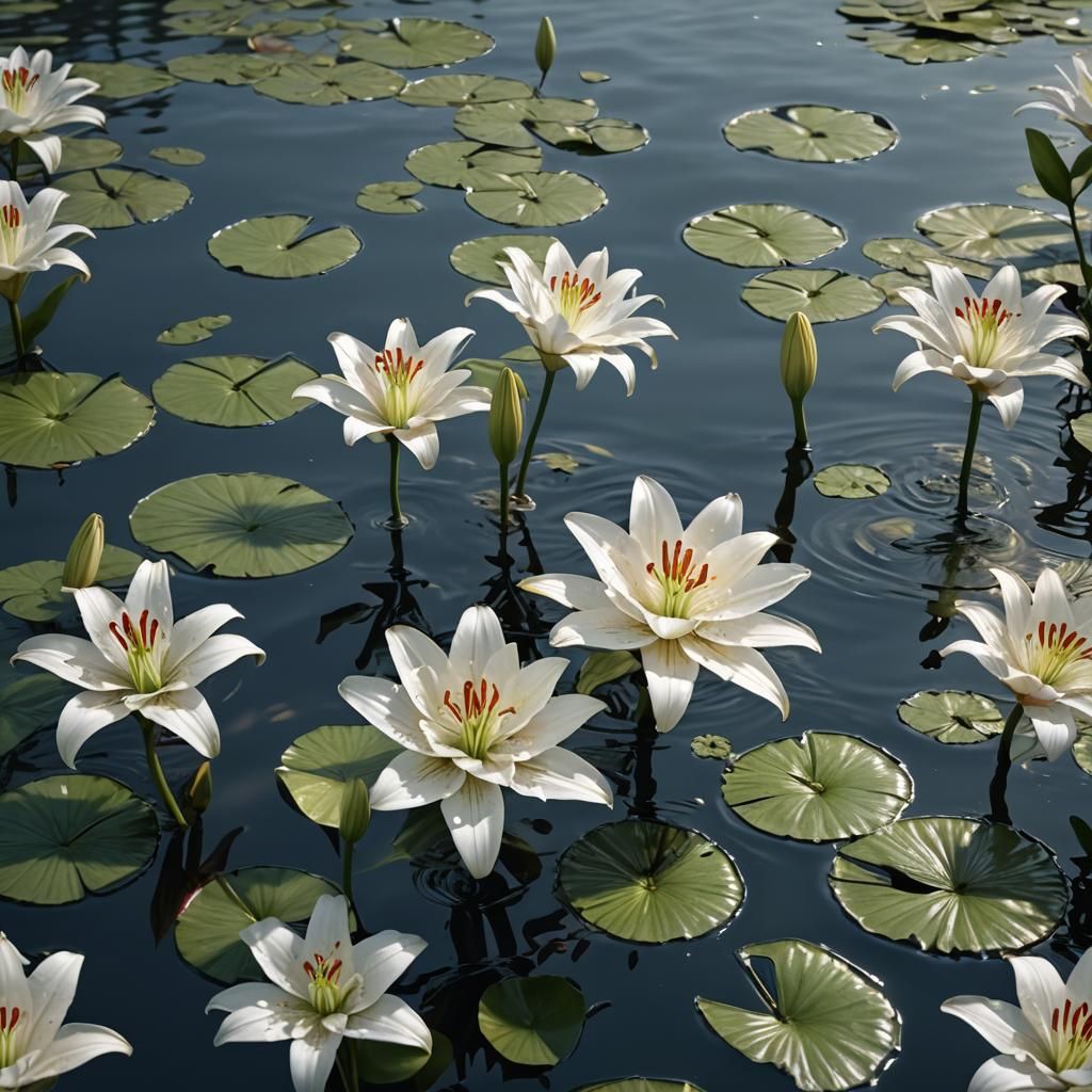 White Lily Floating: Detailed Fantasy Concept Art