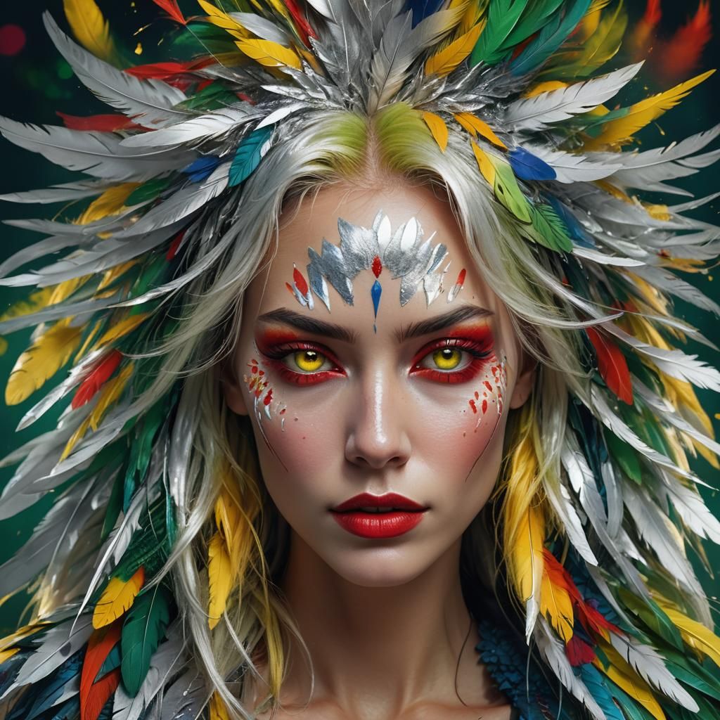 Futuristic Woman with Feathers, Volumetric Lighting in 8K