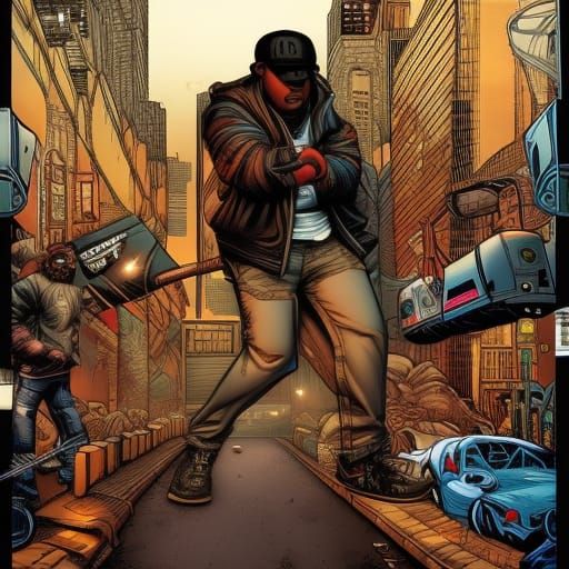 Urban Hip-Hop Rapper in Comic Book Style