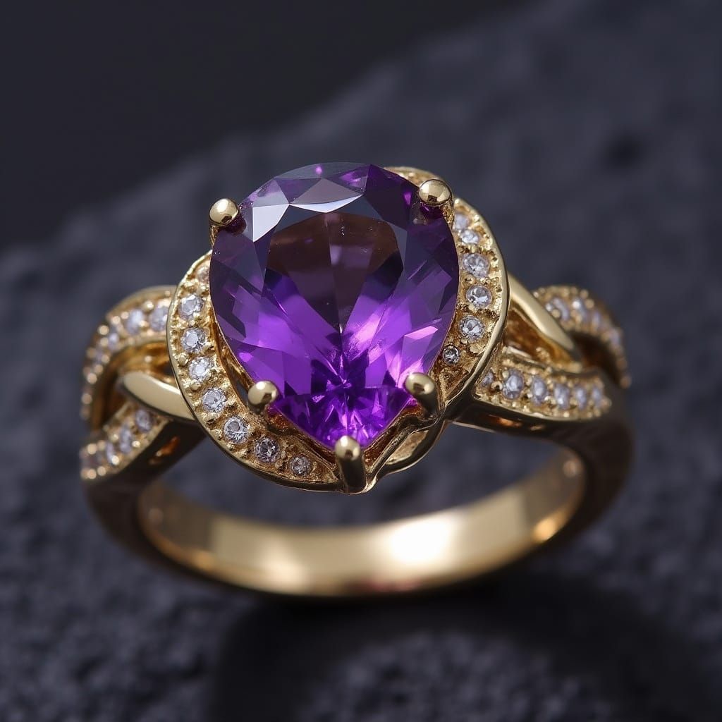Luxurious Gold Ring in Majestic Amethyst and Diamond