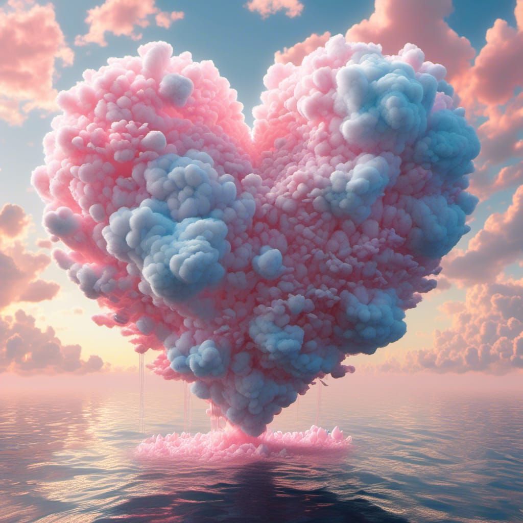Pink Heart in Clouds: Hyper-Realistic ZBrush Sculpture