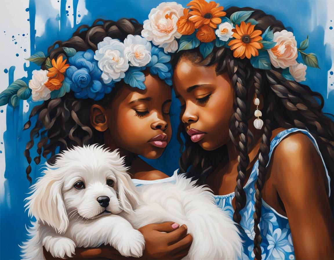 Girl with Puppy: Visionary Street Art Portrait