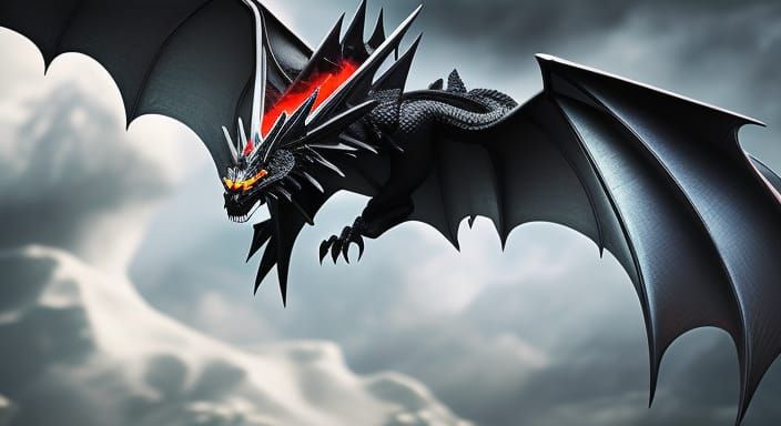 Epic Black Dragon in Moonlight: Dark Fantasy Art