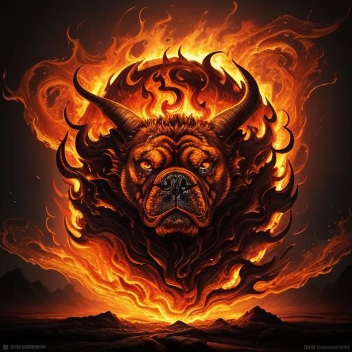Fiery Mini Cooper Bulldog in Surrealist Style
