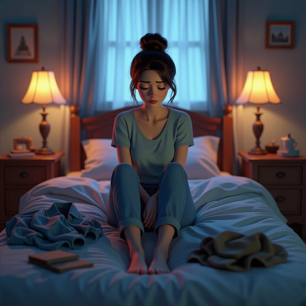 Exhausted Woman in Pixar-Inspired Digital Art