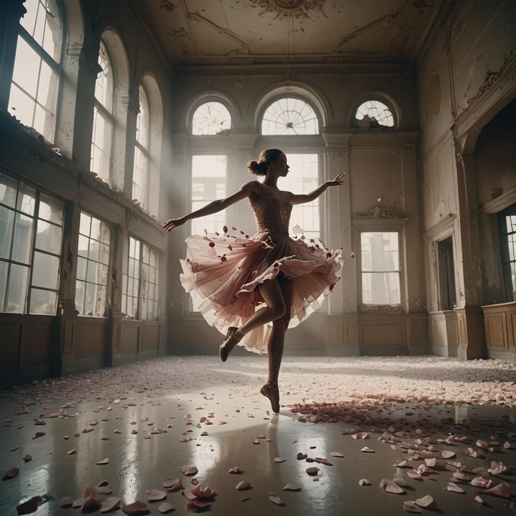 Eerie Ballroom: A Lone Dancer in Cinematic Light