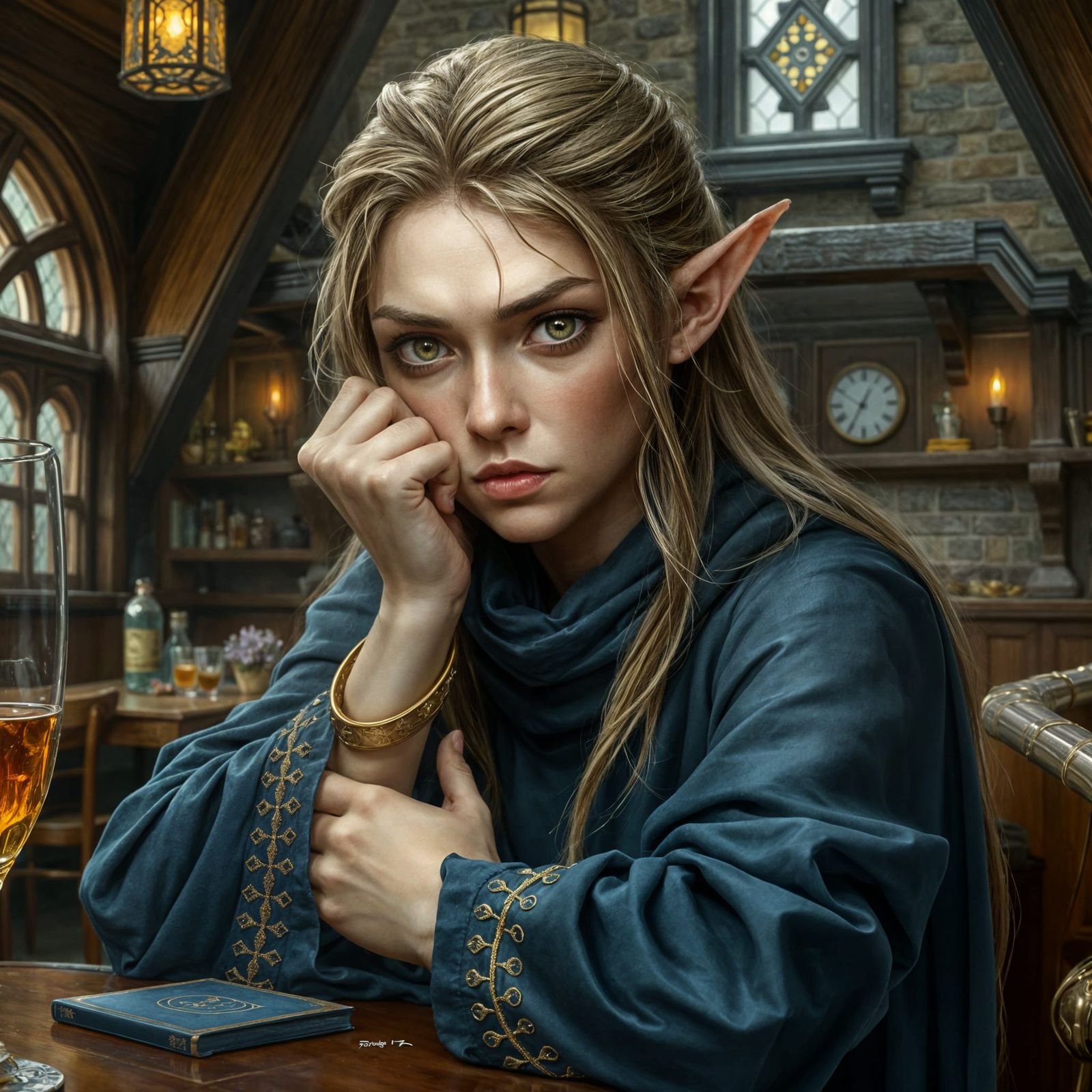 Bored Elf Portrait in Dark Fantasy Style