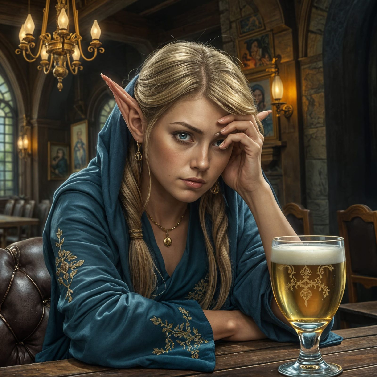 Bored Elf Portrait in Medieval Pub