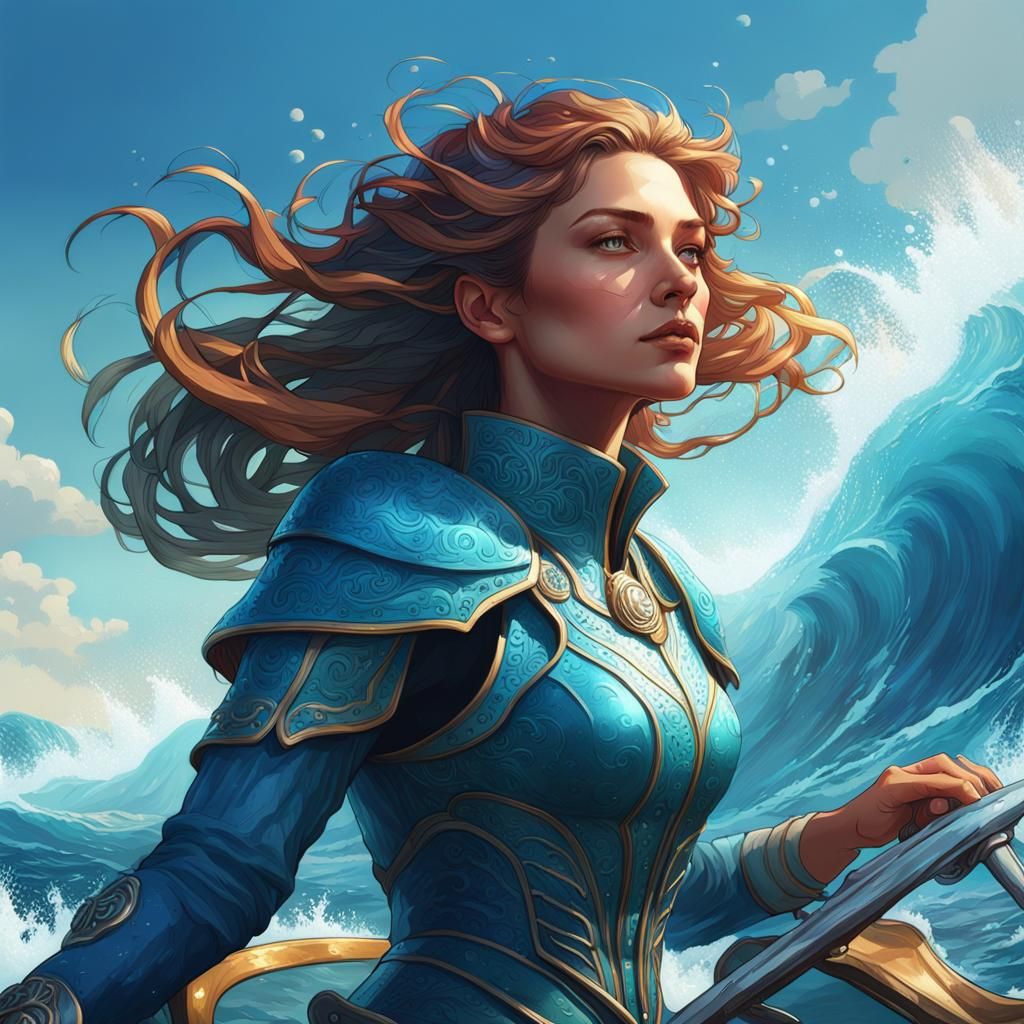 Woman Emerges from the Sea: Hyperdetailed Splash Art